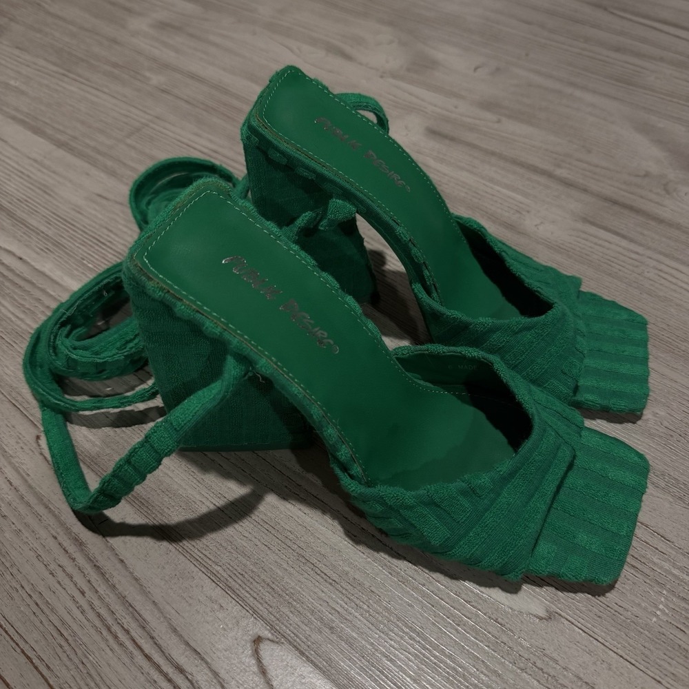 Public Desire ASOS Green Mojito Towelling Wrap Block Heel Strap Sandals US 6 NEW - Picture 2 of 16